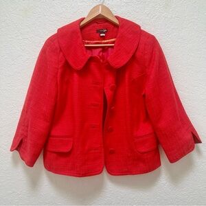East‎ 5th Red Textured Button Front Cropped Jacket Peter Pan Collar - M
